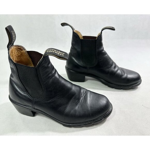 Blundstone Chelsea Heeled Boots Black Leather Womens US 6 Read - Picture 1 of 8